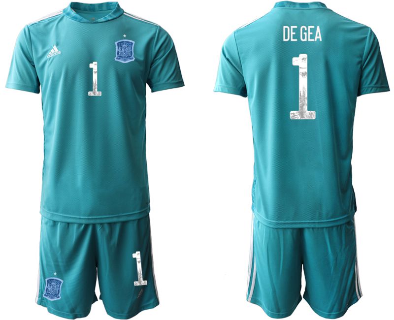 Men 2021 World Cup National Spain lake blue goalkeeper #1 Soccer Jerseys->spain jersey->Soccer Country Jersey